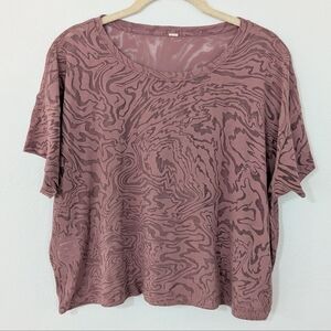 Lululemon Cates Tee Veil Burnout Swirl Print Short Sleeve Boxy Spiced Chai 12